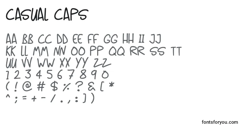 A fonte Casual Caps – alfabeto, números, caracteres especiais
