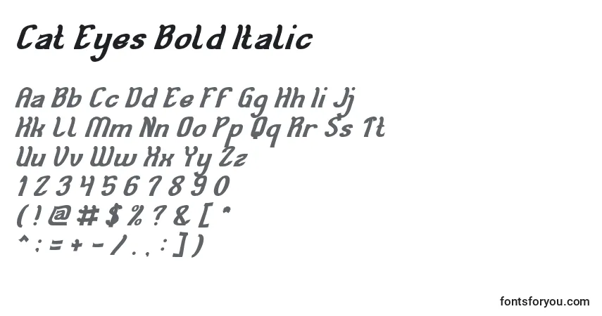 Schriftart Cat Eyes Bold Italic – Alphabet, Zahlen, spezielle Symbole