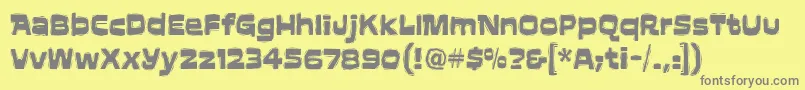 AftershockitcTt-fontti – harmaat kirjasimet keltaisella taustalla