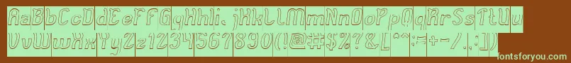 フォントCat Eyes Hollow Inverse – 緑色の文字が茶色の背景にあります。