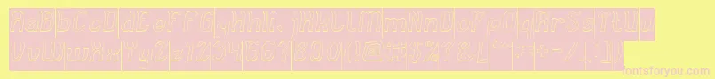 Cat Eyes Hollow Inverse-Schriftart – Rosa Schriften auf gelbem Hintergrund