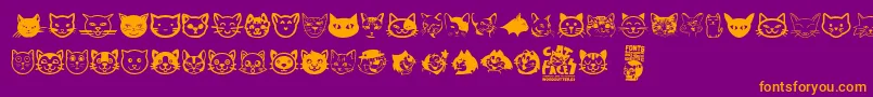 Cat Faces-Schriftart – Orangefarbene Schriften auf violettem Hintergrund