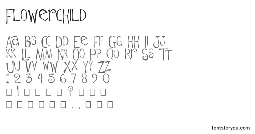 A fonte Flowerchild – alfabeto, números, caracteres especiais