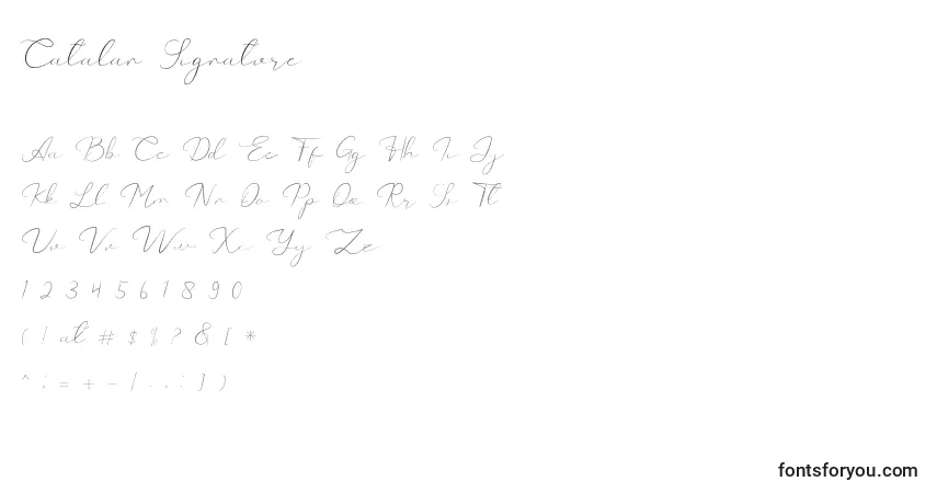 Czcionka Catalan Signature – alfabet, cyfry, specjalne znaki