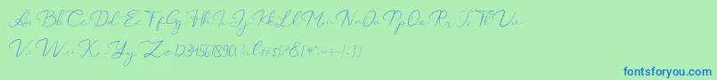 フォントCatalan Signature – 青い文字は緑の背景です。