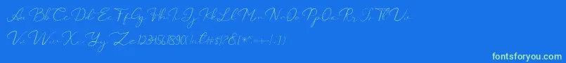 Catalan Signature Font – Green Fonts on Blue Background