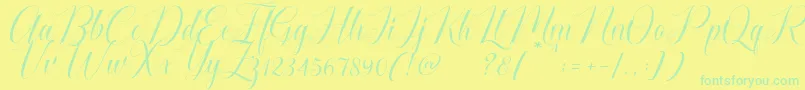 Cataline Script-Schriftart – Grüne Schriften auf gelbem Hintergrund