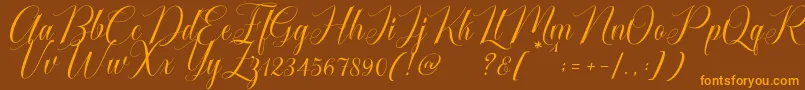 Cataline Script-Schriftart – Orangefarbene Schriften auf braunem Hintergrund