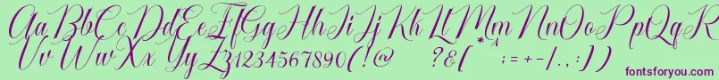 Fonte Cataline Script – fontes roxas em um fundo verde