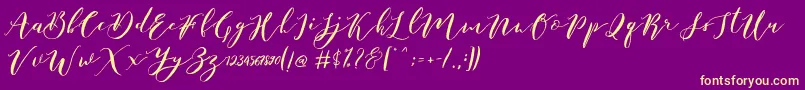 Catandra Brush Script-Schriftart – Gelbe Schriften auf violettem Hintergrund