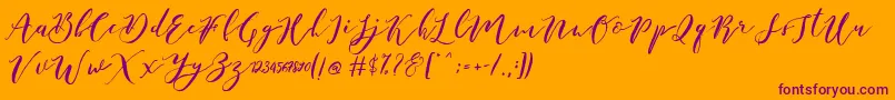 Catandra Brush Script-fontti – violetit fontit oranssilla taustalla