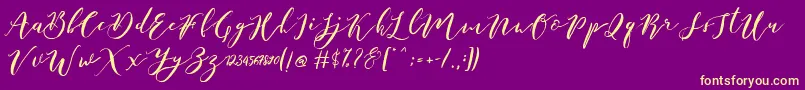 Catandra Brush Script-fontti – keltaiset fontit violetilla taustalla