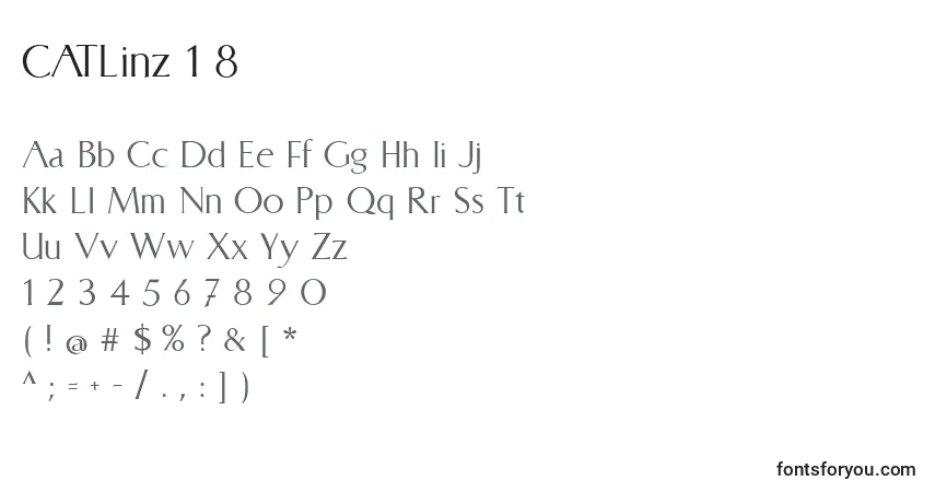 A fonte CATLinz 1 8 – alfabeto, números, caracteres especiais