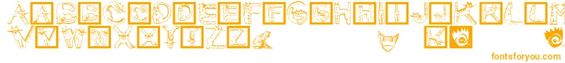 Weitere Informationen zur CatsAlphabet-Schriftart CatsAlphabet-Schriftart – Orangefarbene Schriften auf weißem Hintergrund
