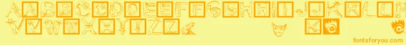 fuente CatsAlphabet – Fuentes Naranjas Sobre Fondo Amarillo
