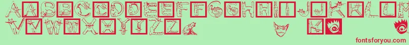 フォントCatsAlphabet – 赤い文字の緑の背景