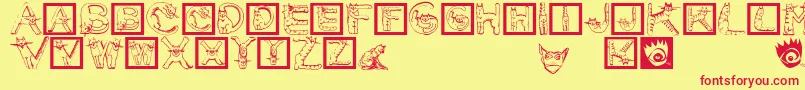 Fonte CatsAlphabet – fontes vermelhas em um fundo amarelo