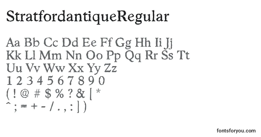 A fonte StratfordantiqueRegular – alfabeto, números, caracteres especiais