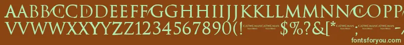 CATWOMAN-fontti – vihreät fontit ruskealla taustalla