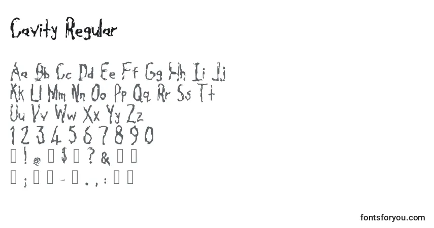 Schriftart Cavity Regular – Alphabet, Zahlen, spezielle Symbole
