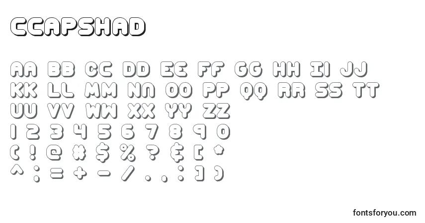 A fonte Ccapshad (123004) – alfabeto, números, caracteres especiais