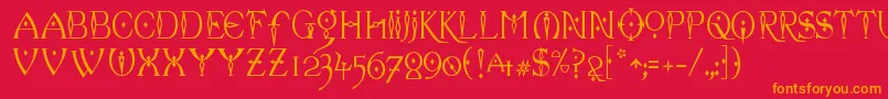 フォントcelexa   – 赤い背景にオレンジの文字