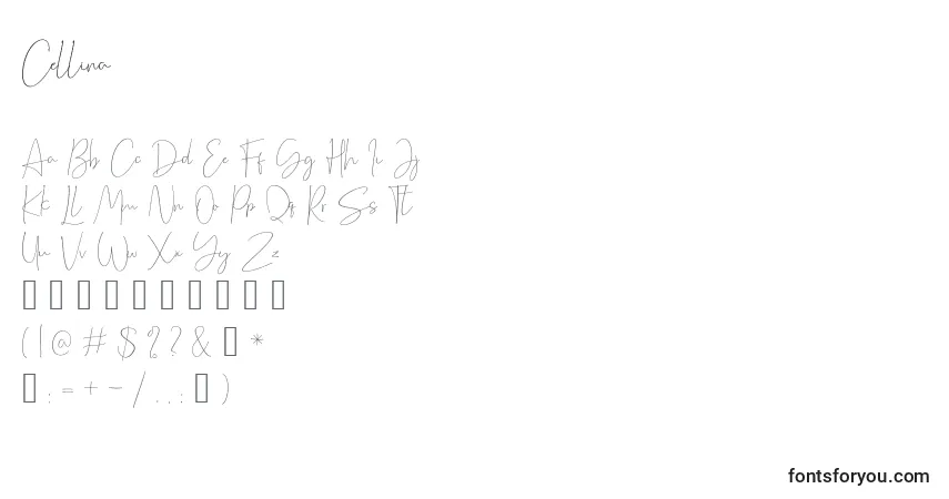 Czcionka Cellina – alfabet, cyfry, specjalne znaki