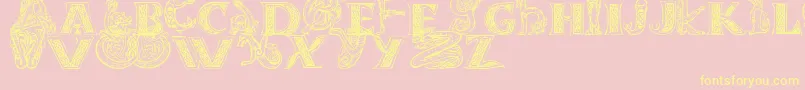 Celtasmigoria-Schriftart – Gelbe Schriften auf rosa Hintergrund