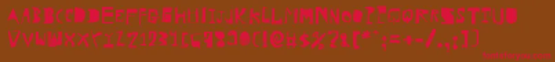 フォントHvdRowdy – 赤い文字が茶色の背景にあります。