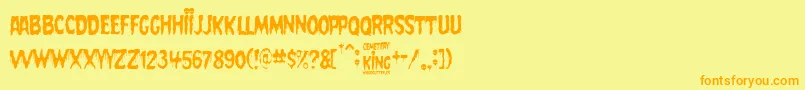 フォントCemetery King – オレンジの文字が黄色の背景にあります。