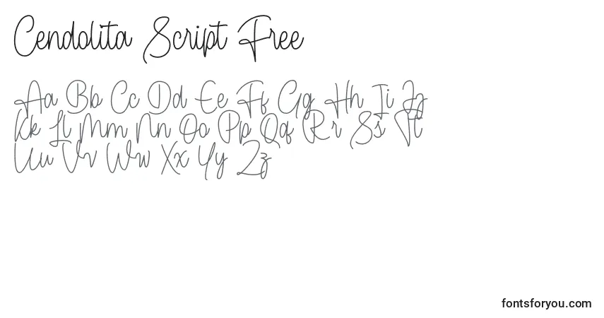 A fonte Cendolita Script Free – alfabeto, números, caracteres especiais