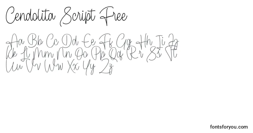 A fonte Cendolita Script Free (123028) – alfabeto, números, caracteres especiais