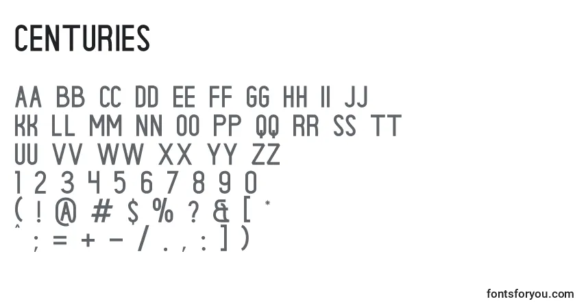 A fonte CENTURIES – alfabeto, números, caracteres especiais