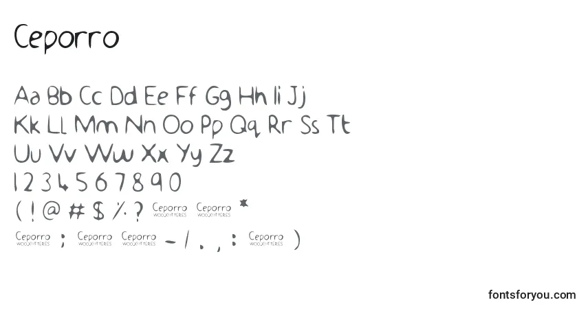 A fonte Ceporro – alfabeto, números, caracteres especiais