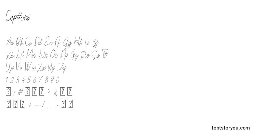 Czcionka Cepttoni – alfabet, cyfry, specjalne znaki