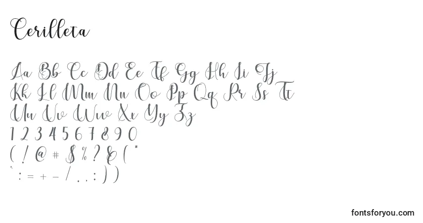 Czcionka Cerilleta – alfabet, cyfry, specjalne znaki