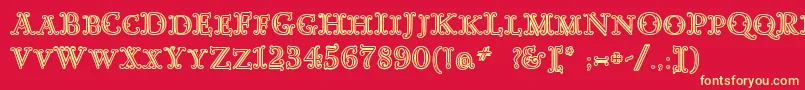GoudyDecorInitialc-Schriftart – Gelbe Schriften auf rotem Hintergrund