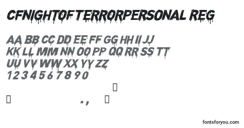 A fonte CFNightofTerrorPERSONAL Reg – alfabeto, números, caracteres especiais