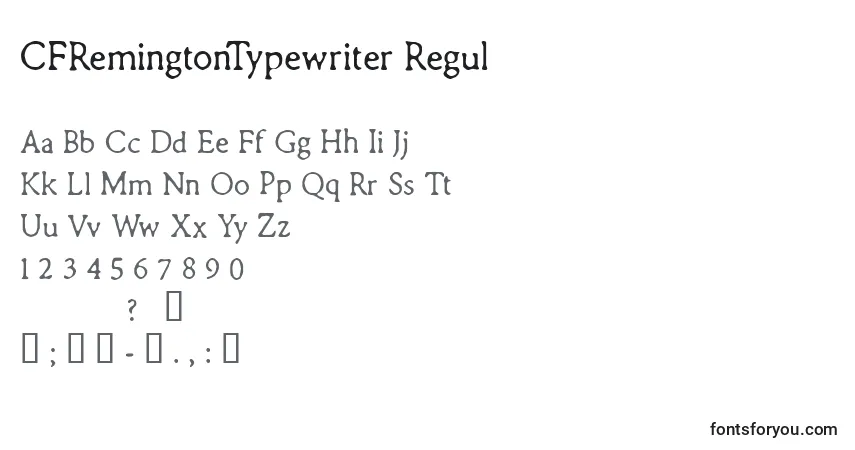 A fonte CFRemingtonTypewriter Regul – alfabeto, números, caracteres especiais