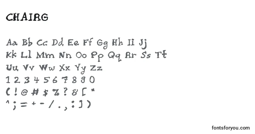 A fonte CHAIRG   (123066) – alfabeto, números, caracteres especiais