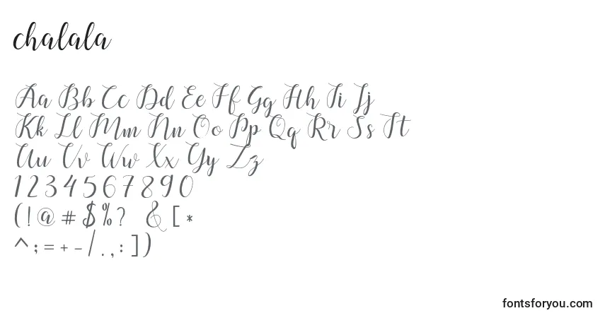 Schriftart Chalala – Alphabet, Zahlen, spezielle Symbole