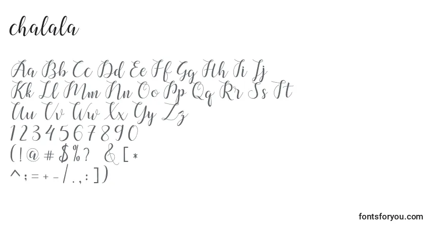 A fonte Chalala (123070) – alfabeto, números, caracteres especiais