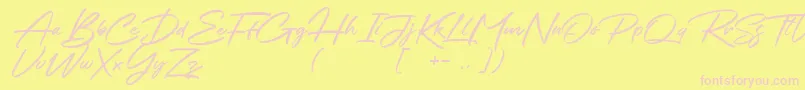 Chalifor Dalsatic DEMO-fontti – vaaleanpunaiset fontit keltaisella taustalla