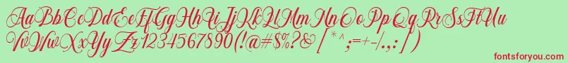 フォントChalisa Octavia Font D by 7NTypes – 赤い文字の緑の背景