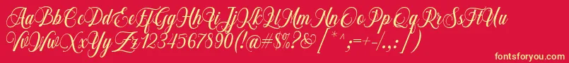 Fonte Chalisa Octavia Font D by 7NTypes – fontes amarelas em um fundo vermelho