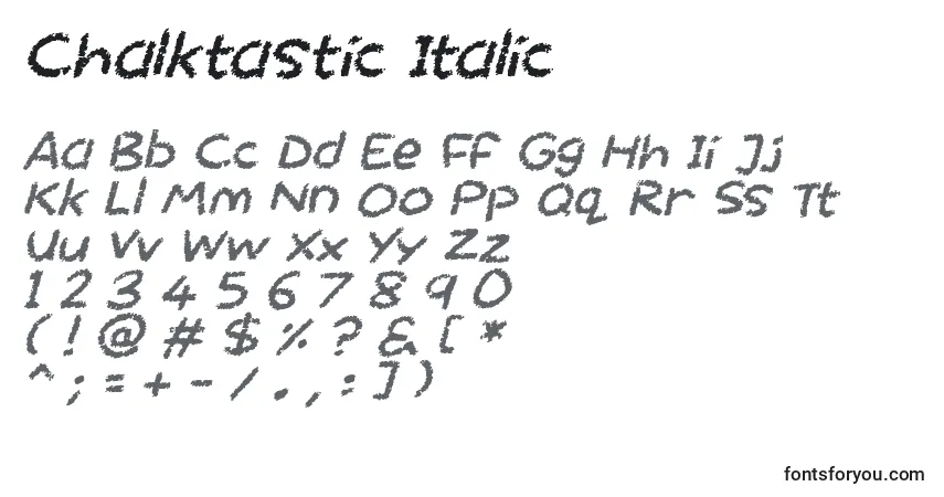 A fonte Chalktastic Italic – alfabeto, números, caracteres especiais