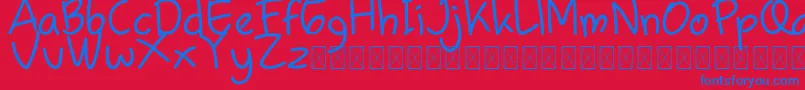 Chamilla Kids Regular-Schriftart – Blaue Schriften auf rotem Hintergrund