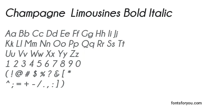 Czcionka Champagne  Limousines Bold Italic – alfabet, cyfry, specjalne znaki