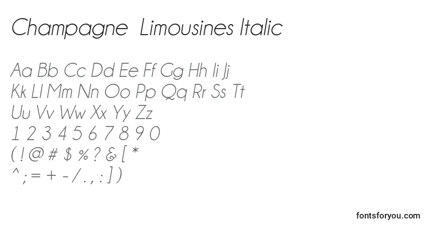 A fonte Champagne  Limousines Italic – alfabeto, números, caracteres especiais