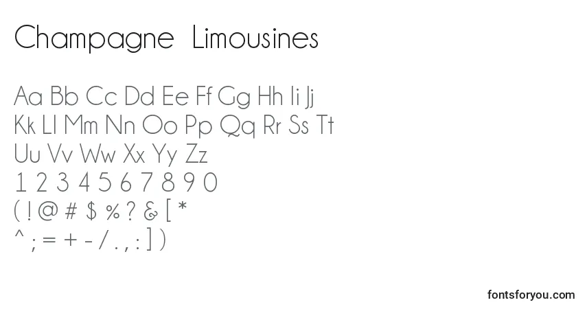 Шрифт Champagne  Limousines – алфавит, цифры, специальные символы